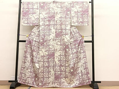 平和屋着物■上質な小紋 格子花文 正絹 逸品 BAAW4658hv
