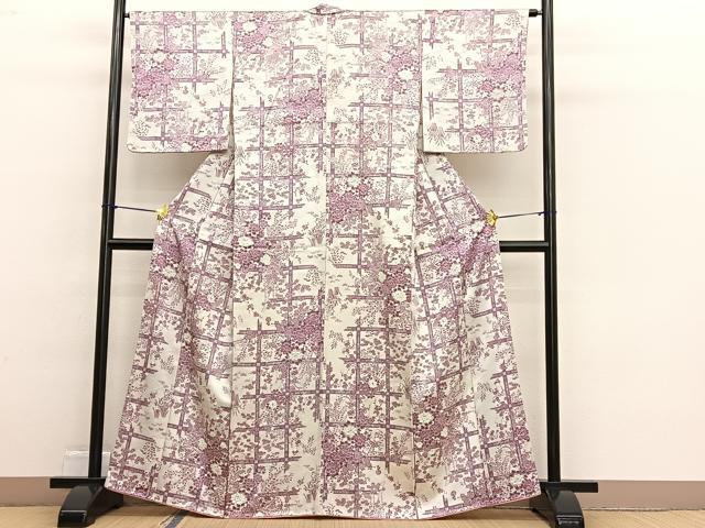 平和屋着物■上質な小紋 格子花文 正絹 逸品 BAAW4658hv