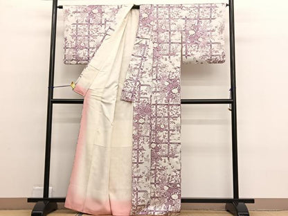 平和屋着物■上質な小紋 格子花文 正絹 逸品 BAAW4658hv