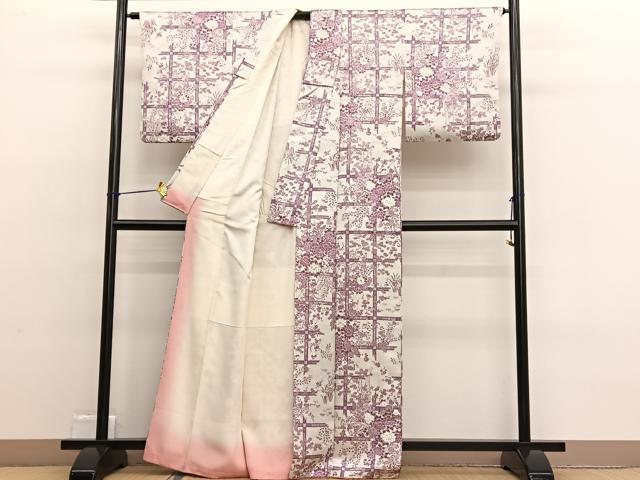 平和屋着物■上質な小紋 格子花文 正絹 逸品 BAAW4658hv