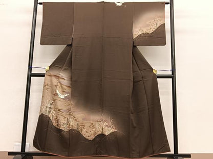 平和屋着物■訪問着 刺繍 流水白鷺文 暈し染め 金彩 正絹 逸品 BAAW4688hv
