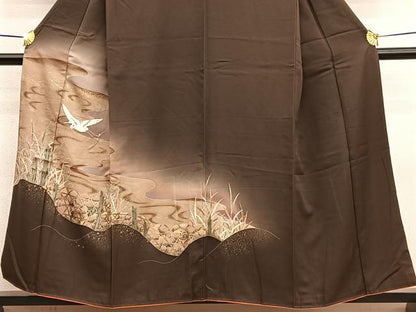 平和屋着物■訪問着 刺繍 流水白鷺文 暈し染め 金彩 正絹 逸品 BAAW4688hv
