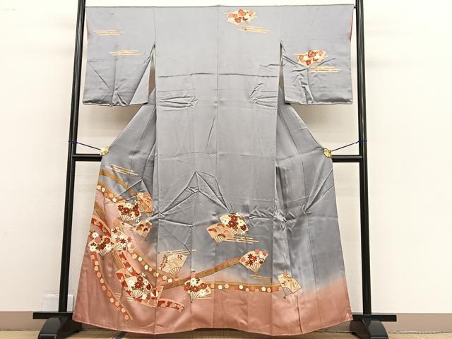平和屋着物■訪問着 扇面花文 暈し染め 金彩 正絹 逸品 BAAW4691hv