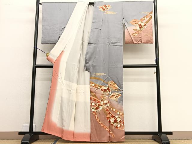 平和屋着物■訪問着 扇面花文 暈し染め 金彩 正絹 逸品 BAAW4691hv
