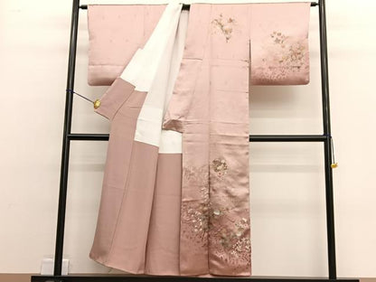 平和屋着物■中国三大刺繍　スワトウ相良刺繍　訪問着　草花文　金銀彩　正絹　逸品　BAAW4720hv