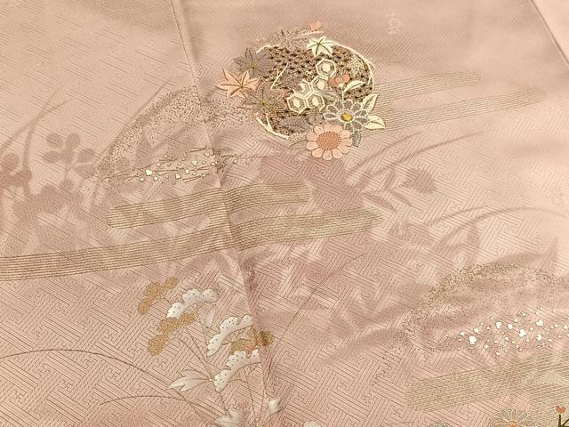 平和屋着物■中国三大刺繍　スワトウ相良刺繍　訪問着　草花文　金銀彩　正絹　逸品　BAAW4720hv
