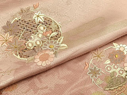 平和屋着物■中国三大刺繍　スワトウ相良刺繍　訪問着　草花文　金銀彩　正絹　逸品　BAAW4720hv