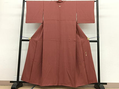平和屋着物■上質な色無地　作家物　本草木染　紋意匠　紅樺色　正絹　逸品　BAAW4729hv