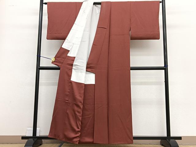 平和屋着物■上質な色無地　作家物　本草木染　紋意匠　紅樺色　正絹　逸品　BAAW4729hv