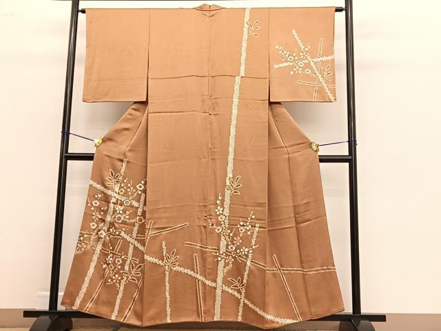 平和屋着物■訪問着　絞り　刺繍　枝梅文　金彩　正絹　逸品　BAAW4738hv