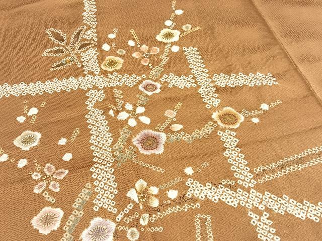 平和屋着物■訪問着　絞り　刺繍　枝梅文　金彩　正絹　逸品　BAAW4738hv