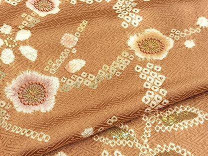 平和屋着物■訪問着　絞り　刺繍　枝梅文　金彩　正絹　逸品　BAAW4738hv