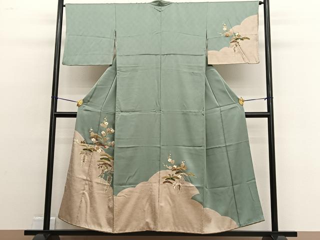 平和屋着物■訪問着 駒刺繍 絞り 雲取り松梅文 金彩 正絹 逸品 BAAW4746hv
