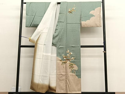 平和屋着物■訪問着 駒刺繍 絞り 雲取り松梅文 金彩 正絹 逸品 BAAW4746hv