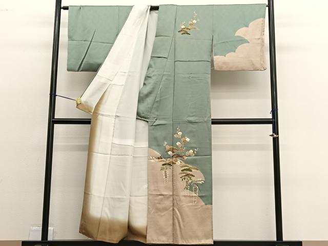 平和屋着物■訪問着 駒刺繍 絞り 雲取り松梅文 金彩 正絹 逸品 BAAW4746hv