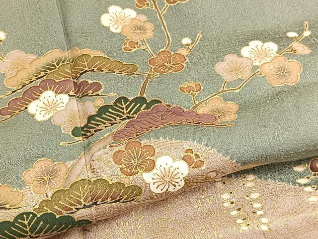 平和屋着物■訪問着 駒刺繍 絞り 雲取り松梅文 金彩 正絹 逸品 BAAW4746hv