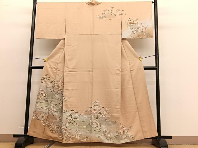 平和屋着物■訪問着　友禅　松竹梅風景文　暈し染め　正絹　逸品　BAAW4752hv