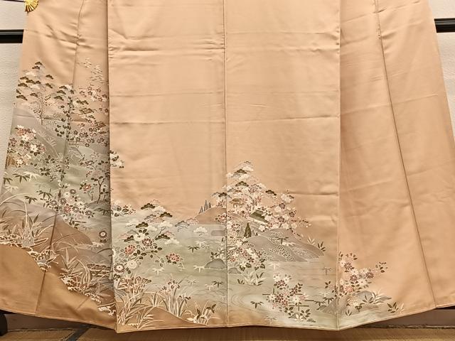 平和屋着物■訪問着　友禅　松竹梅風景文　暈し染め　正絹　逸品　BAAW4752hv