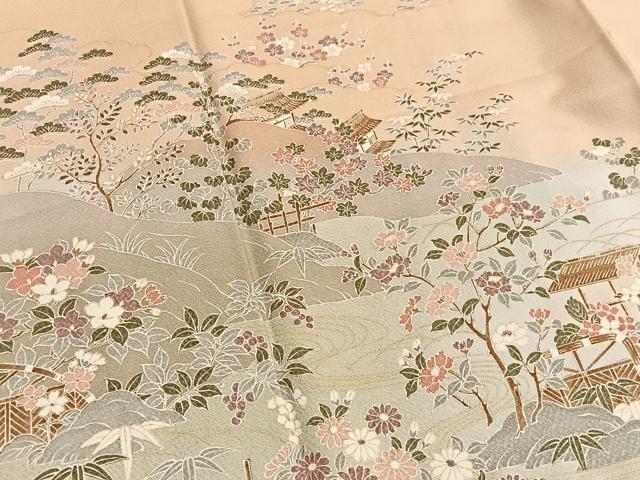 平和屋着物■訪問着　友禅　松竹梅風景文　暈し染め　正絹　逸品　BAAW4752hv