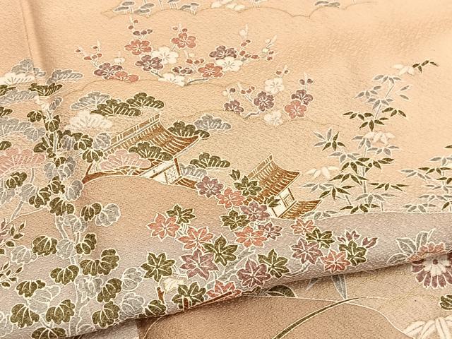 平和屋着物■訪問着　友禅　松竹梅風景文　暈し染め　正絹　逸品　BAAW4752hv