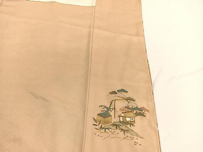 平和屋着物■訪問着　友禅　松竹梅風景文　暈し染め　正絹　逸品　BAAW4752hv