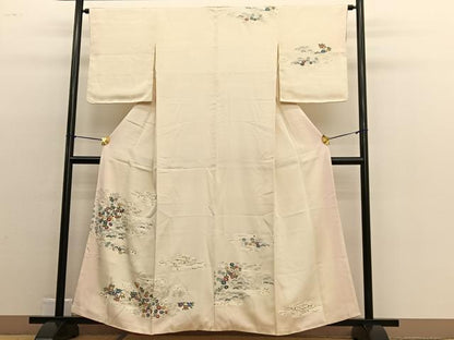 平和屋着物■訪問着　手描き　刺繍　箔散らし花文　金彩　正絹　逸品　BAAW4754hv