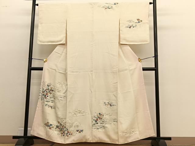 平和屋着物■訪問着　手描き　刺繍　箔散らし花文　金彩　正絹　逸品　BAAW4754hv