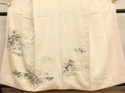 平和屋着物■訪問着　手描き　刺繍　箔散らし花文　金彩　正絹　逸品　BAAW4754hv