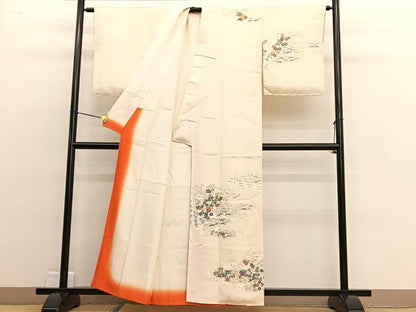 平和屋着物■訪問着　手描き　刺繍　箔散らし花文　金彩　正絹　逸品　BAAW4754hv