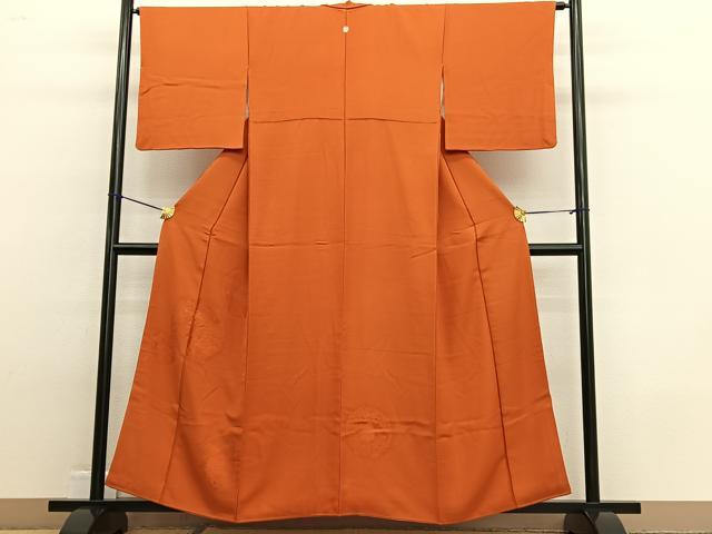 平和屋着物■豪華色留袖 色無地 花丸地紋 金赤色 正絹 逸品 BAAW4765hv