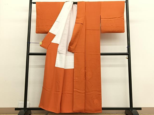 平和屋着物■豪華色留袖 色無地 花丸地紋 金赤色 正絹 逸品 BAAW4765hv