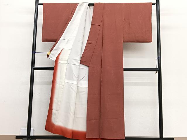 平和屋着物■上質な色無地 樹林地紋 紅樺色 正絹 逸品 BAAW4785hv
