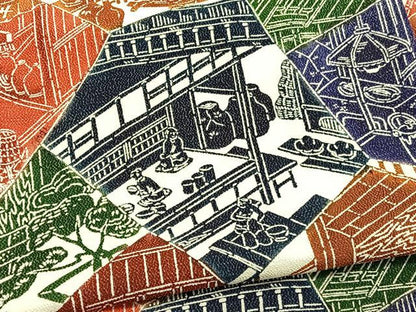 平和屋着物■上質な小紋 型染め 切嵌風景文 鬼しぼ縮緬 正絹 逸品 BAAW4794hv