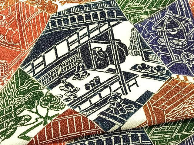 平和屋着物■上質な小紋 型染め 切嵌風景文 鬼しぼ縮緬 正絹 逸品 BAAW4794hv