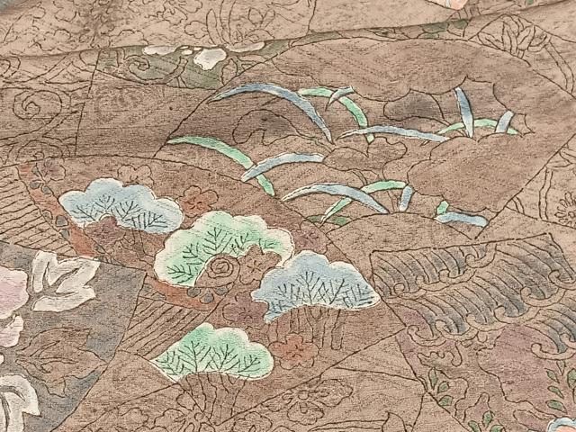 平和屋着物■上質な小紋　手描き　地紙花文　正絹　逸品　未使用　BAAW4796hv