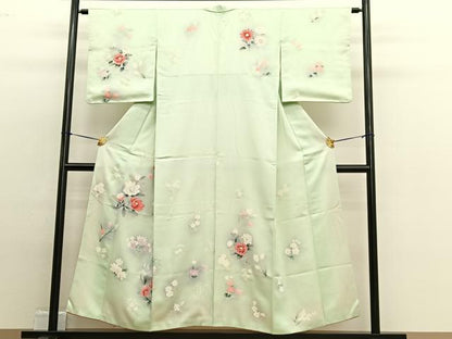 平和屋着物■訪問着　刺繍　椿　暈し染め　正絹　逸品　BAAW4799hv
