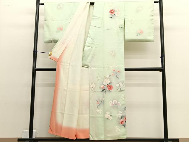 平和屋着物■訪問着　刺繍　椿　暈し染め　正絹　逸品　BAAW4799hv