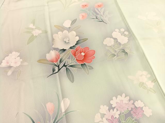 平和屋着物■訪問着　刺繍　椿　暈し染め　正絹　逸品　BAAW4799hv