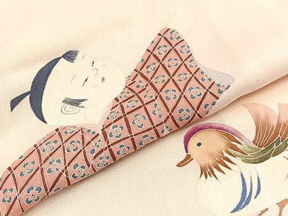 平和屋着物■訪問着　友禅　童子飛鳥文　　正絹　逸品　BAAW4806hv
