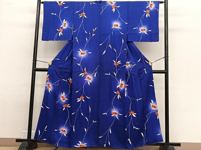 平和屋着物■上質な小紋　手描き　枝花文　蛍暈し　正絹　逸品　BAAW4815hv