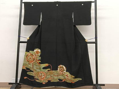 平和屋着物■豪華黒留袖　駒刺繍　鏡裏文　金彩　正絹　逸品　BAAW4817hv