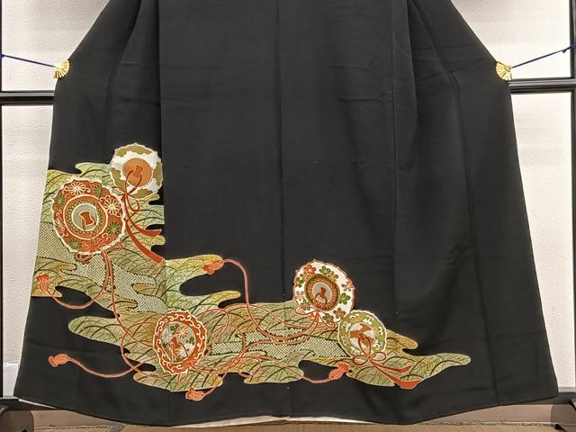 平和屋着物■豪華黒留袖　駒刺繍　鏡裏文　金彩　正絹　逸品　BAAW4817hv