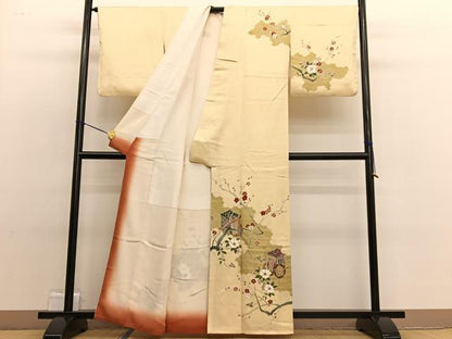 平和屋着物■訪問着　駒刺繍　御所車流水花文　正絹　逸品　BAAW4826hv