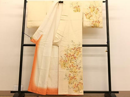 平和屋着物■訪問着　手描き　草花文　正絹　逸品　BAAW4827hv