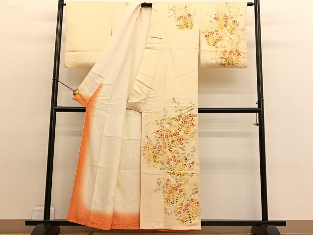 平和屋着物■訪問着　手描き　草花文　正絹　逸品　BAAW4827hv