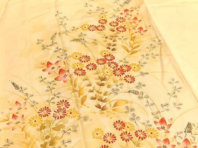 平和屋着物■訪問着　手描き　草花文　正絹　逸品　BAAW4827hv