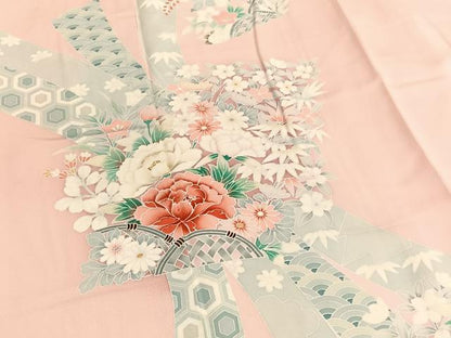 平和屋着物■訪問着 友禅 束ね熨斗花文 正絹 逸品 BAAW4829hv