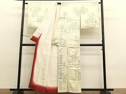 平和屋着物■上質な小紋　手描き　雲取り樹木文　暈し染め　正絹　逸品　BAAW4847hv