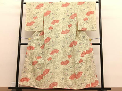 平和屋着物■上質な小紋　手描き　地紙花文　金彩　正絹　逸品　BAAW4849hv