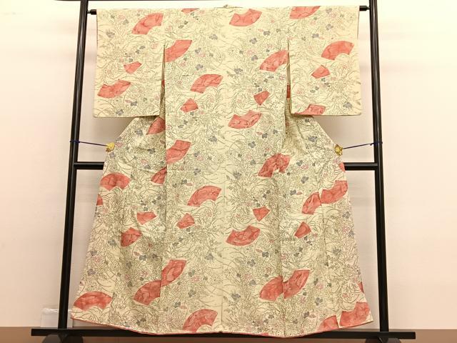 平和屋着物■上質な小紋　手描き　地紙花文　金彩　正絹　逸品　BAAW4849hv